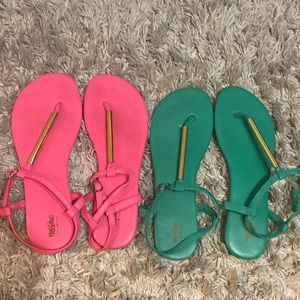 2 Pairs of Mossimo Summer Sandals; Pink and Green with Gold; Size 7.5